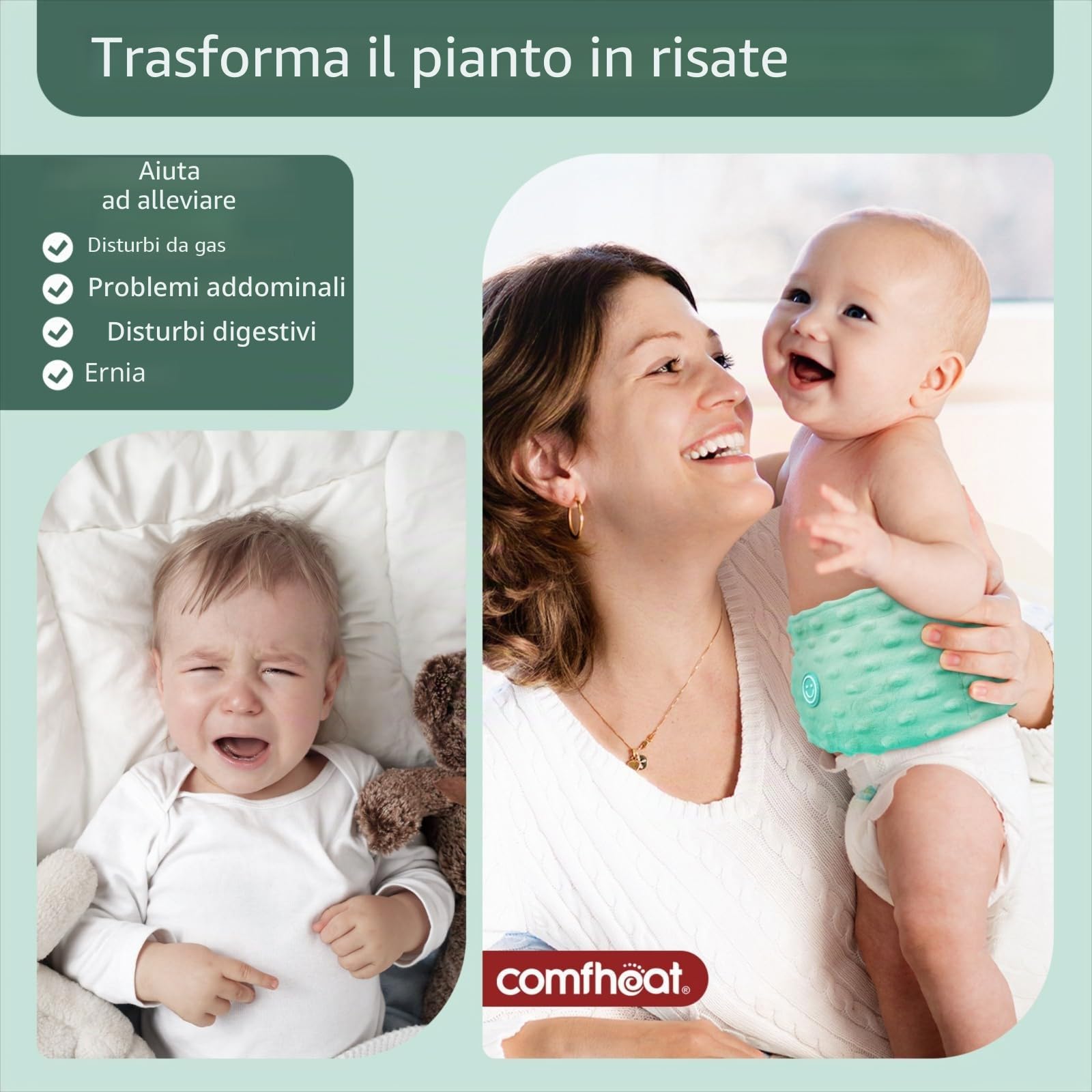 Coliche e gas Relief per neonati e bambini piccoli, semi di lino riscaldati Tummy Wrap, cintura Swaddling, aiuto naturale per Upset Stomach in neonati e bambini, 0-3 anni (verde)