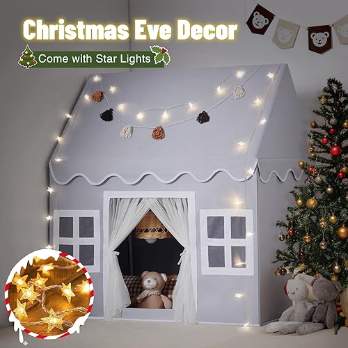 Miniatura 14 de Tienda de campaña para niños en el interior: con alfombra, guirnalda de borlas, luces de estrella, tienda de campaña para niñas pequeñas, casa