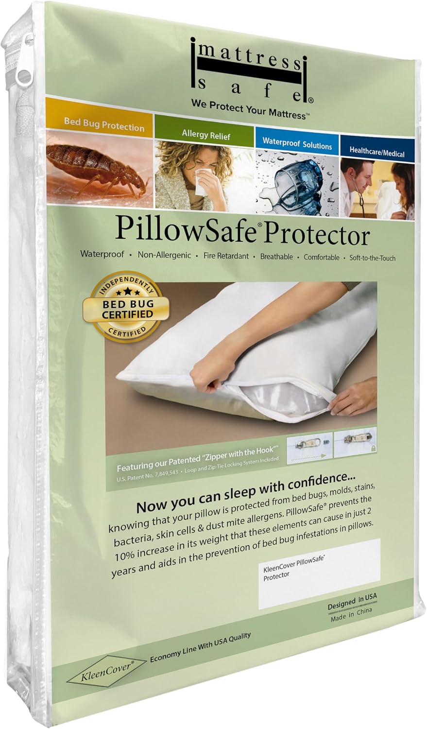 Mattress Safe® KleenCover® PillowSafe® Pillow Protector – Standard 21x27”, Waterproof, Hypoallergenic, Certified Bed Bug Protection, Breathable Protective Barrier from Stains
