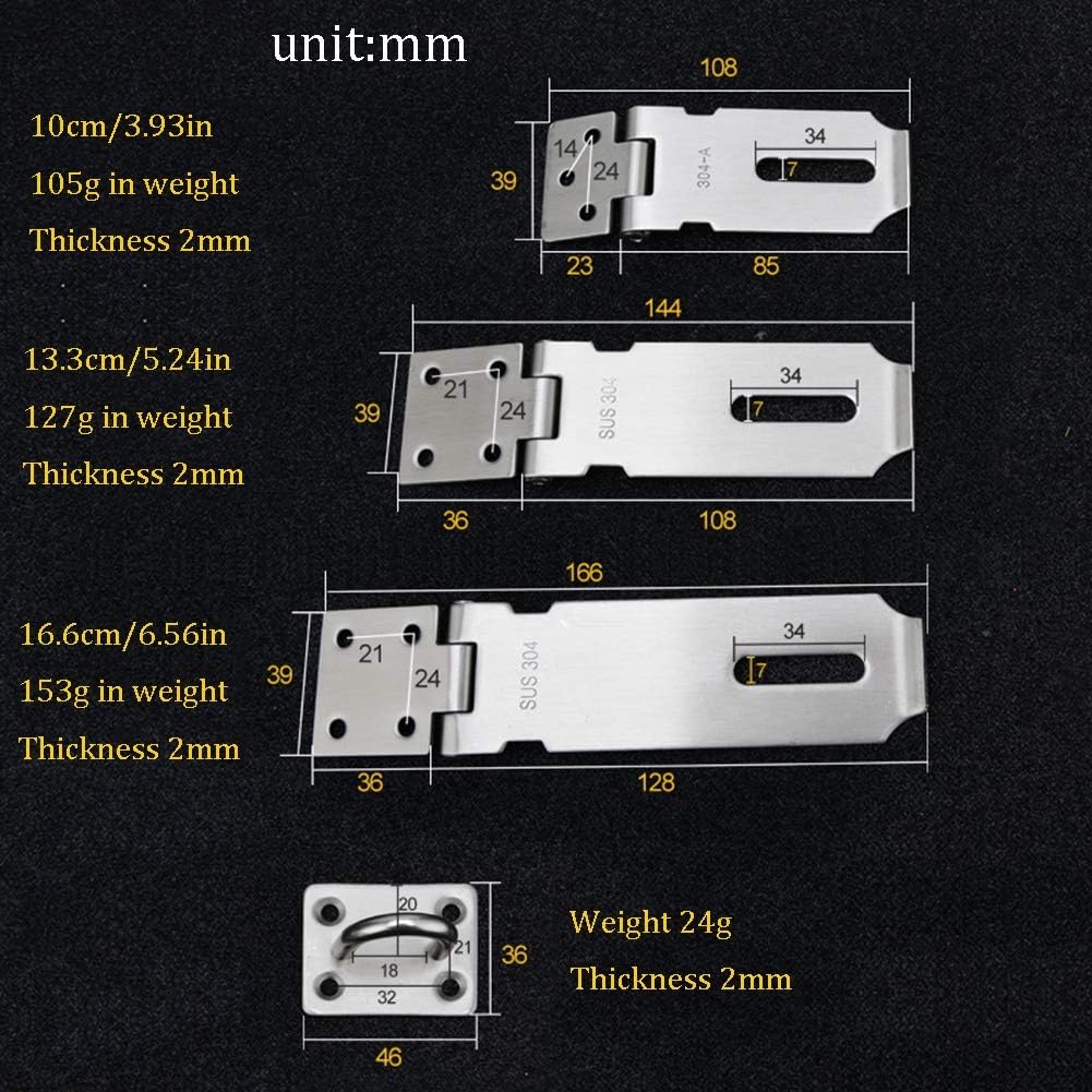 Keyed Padlocks Key Padlock and Hasp Buckle Combination Set, Lock Body Width 40mm, Waterproof and Rust-Proof Safety Padlock, 4 Keys (Size : Lock+10cm hasp Buckle)