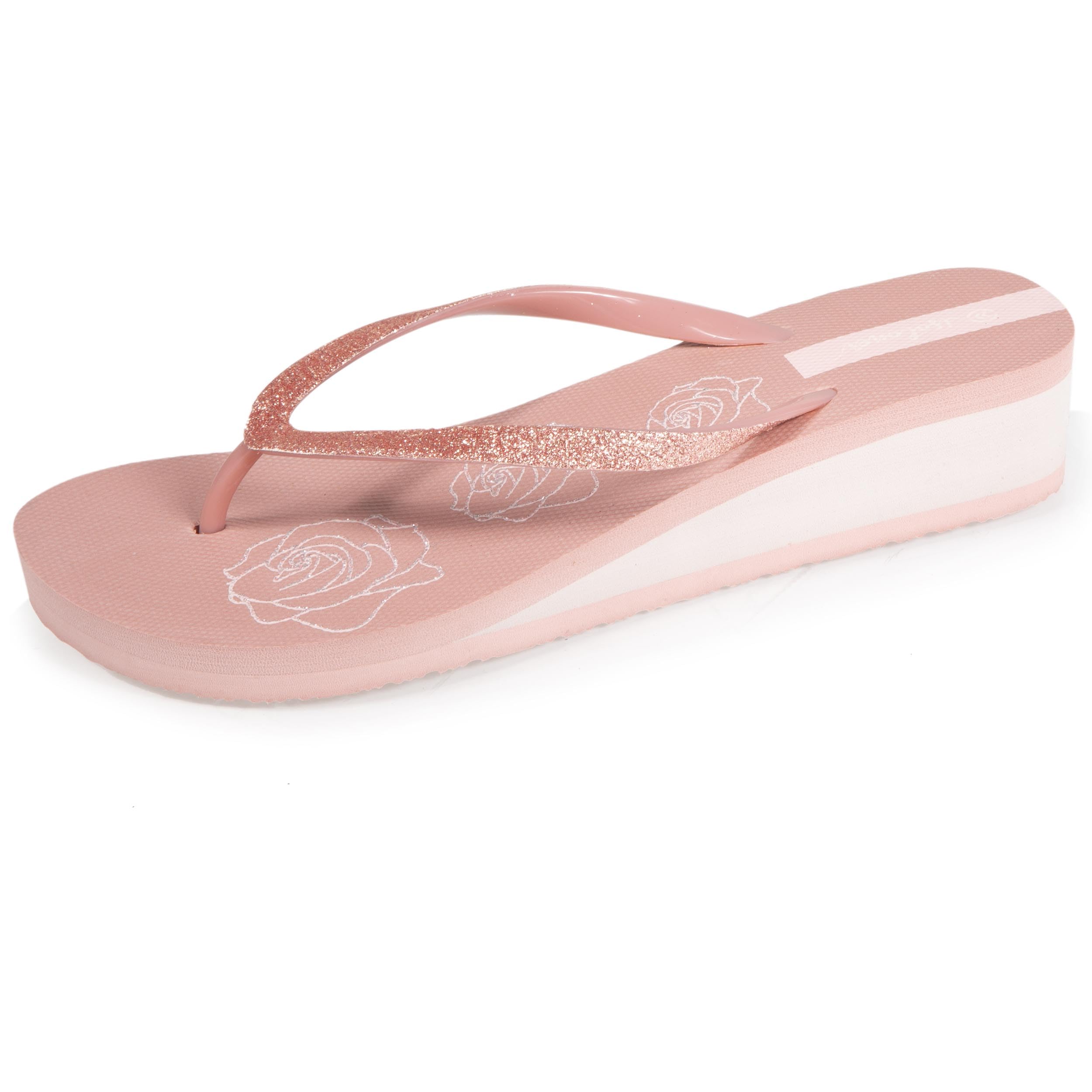 Isotoner Tongs femme à talon 4 cm - imprimé floral et paillettes