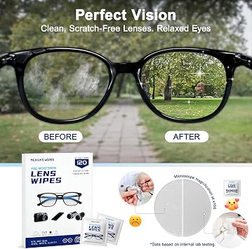 120 Count Lens Wipes for Eyeglasses, Eye Glasses Cleaner Wipes for Screens