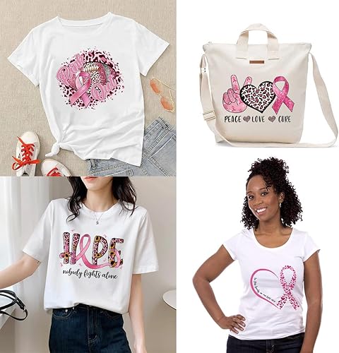Miniatura 3 de 8 hojas de calcomanías de transferencia para planchar sobre el cáncer de mama, cinta rosa, diseño de vinilo de transferencia de calor, para cáncer