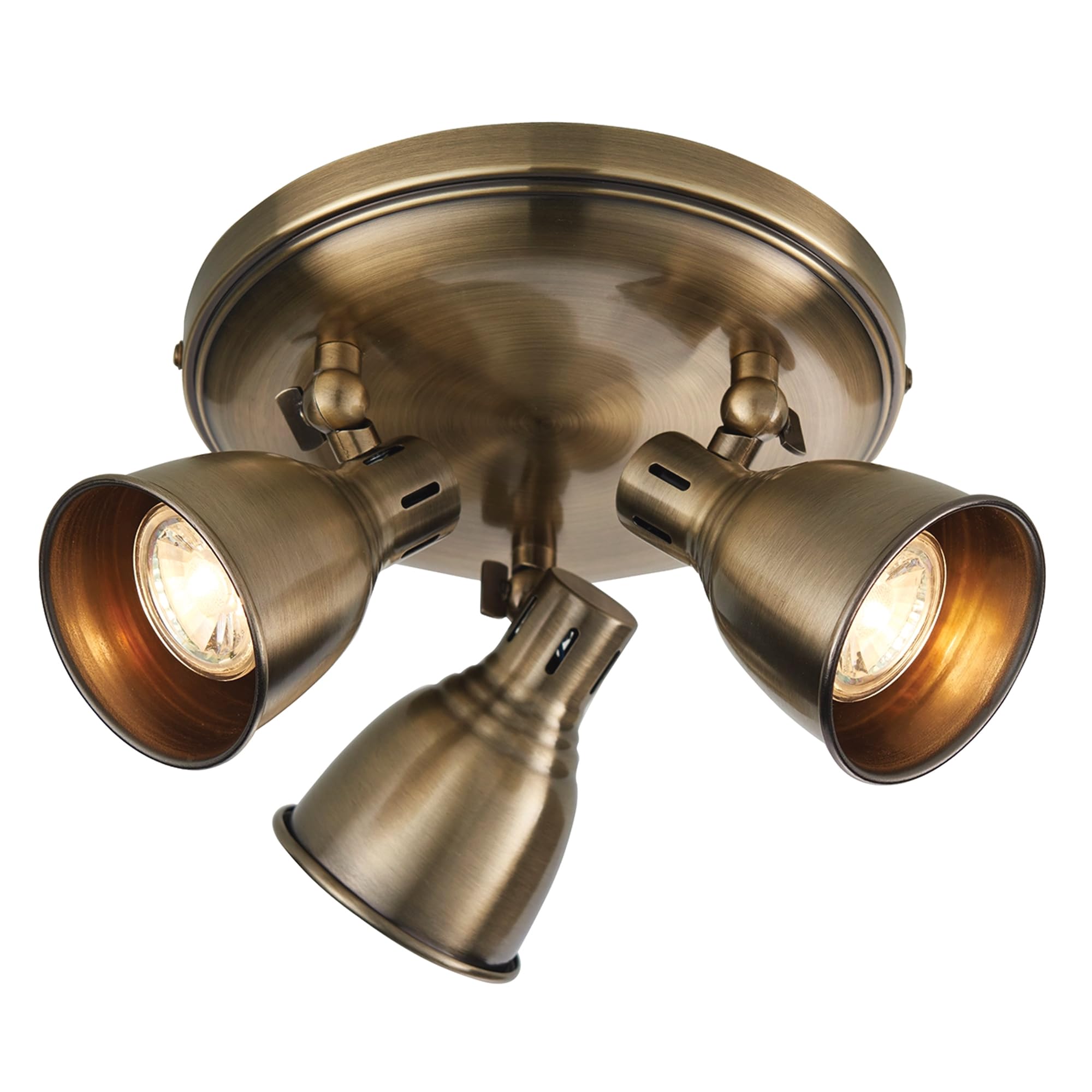 National Lighting Weston 3 Ceiling Light GU10 Round Spotlight Antique Brass 280mm – Adjustable Ceiling Spotlights for Living Room, Kitchen, or Hallway Lighting – Vintage Spot Light Fitting