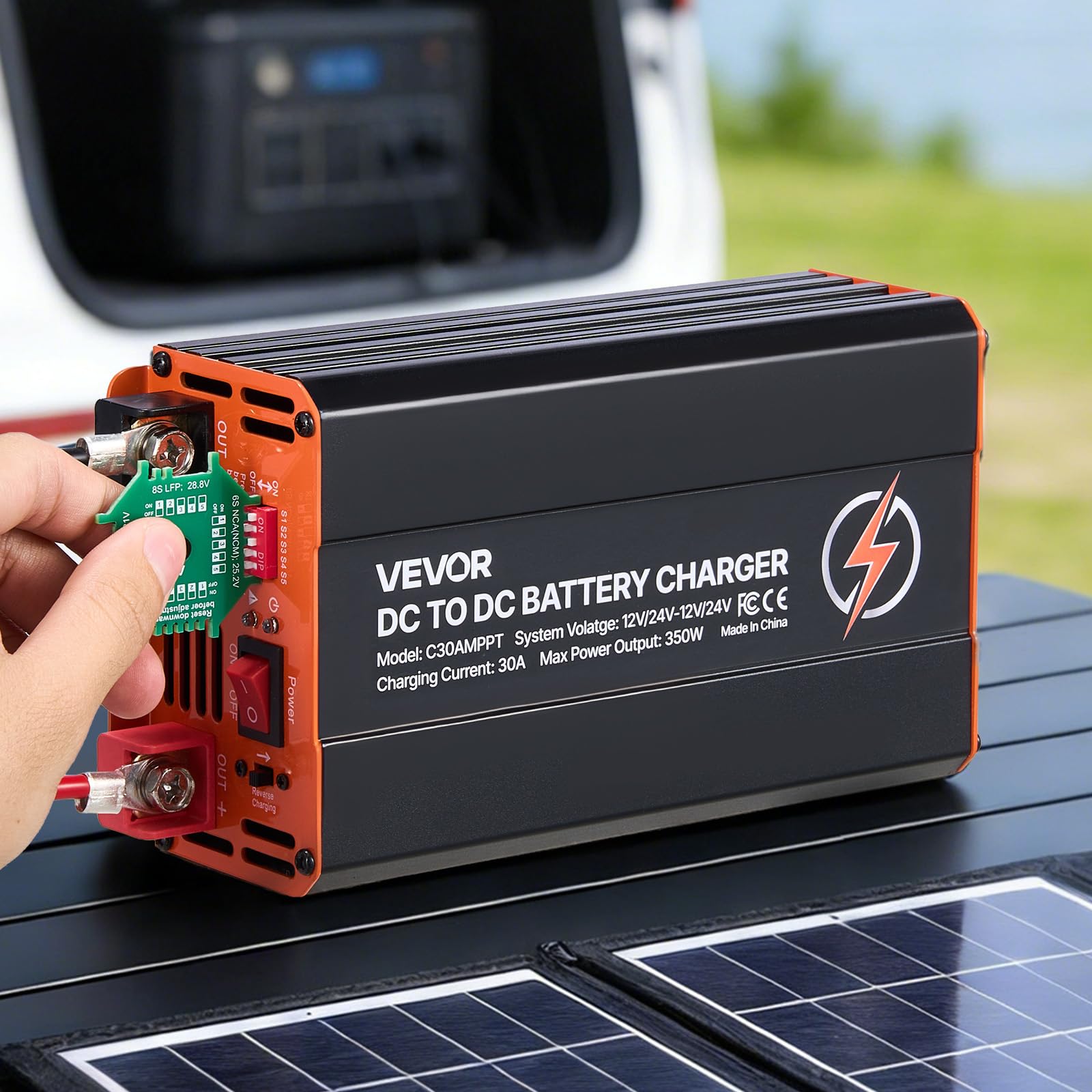VEVOR Caricabatterie CC-CC per Batteria al Piombo LiFePO4, Caricabatterie con MPPT Potenza 350 W Corrente 30 A 12V/24V-12V/24V Ingresso Doppio per Camper Barca Auto, Tensione Carica 12,6V-29,4V