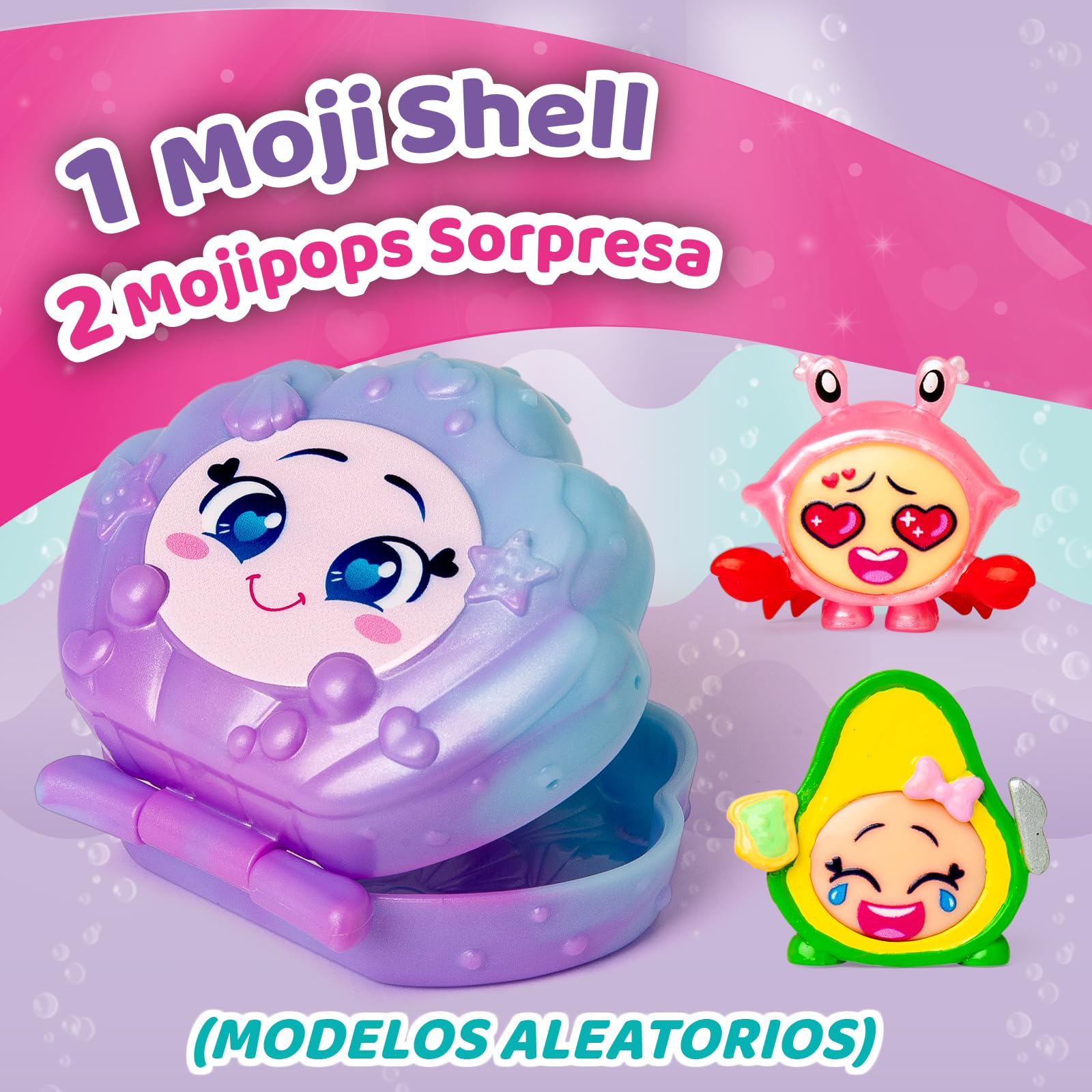 MOJI POPS Pearl Series – Caja con 12 Mojishell. Cada una Contiene 2 Mojipops Sorpresa con caritas Reversibles (1 con Efecto Perlado). 6 Colores Diferentes.