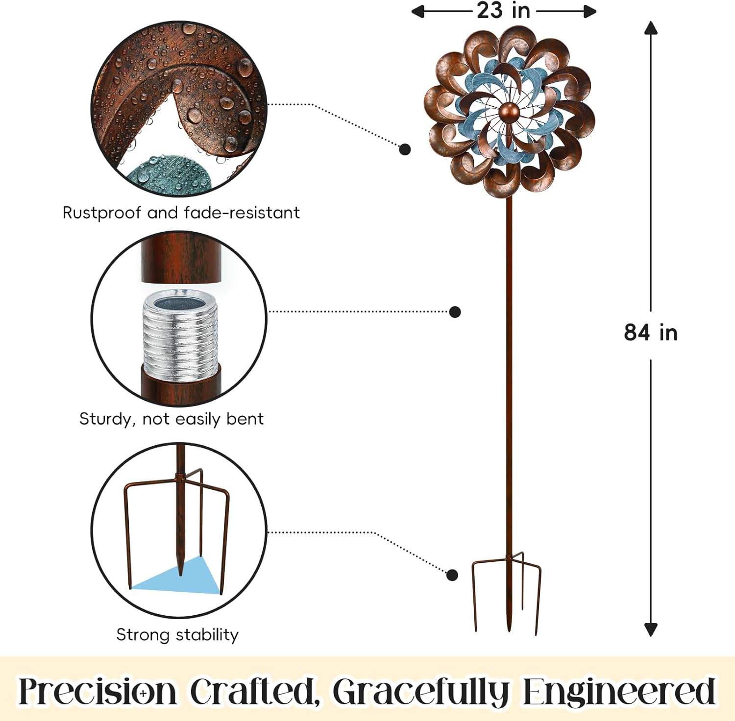 Metal Wind Spinner Outdoor, Wind Spinners for Yard and Garden, 84 inch Wind Sculptures & Spinners, Windmill for Yard Art