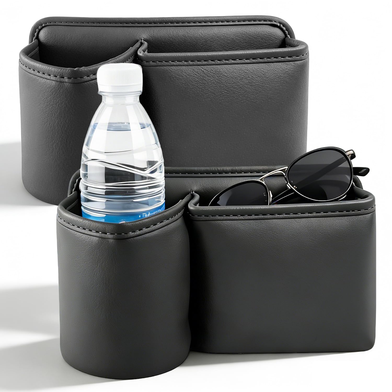 2 PCE Porte Gobelet Voiture, Organisateur Voiture, Fixation Double Clip | Organisateur Voiture, Autositz Organizer, Cuir, 2-en-1, Stable, pour Porte & Siège, Téléphone, Clés, Gobelet, Sans Outil