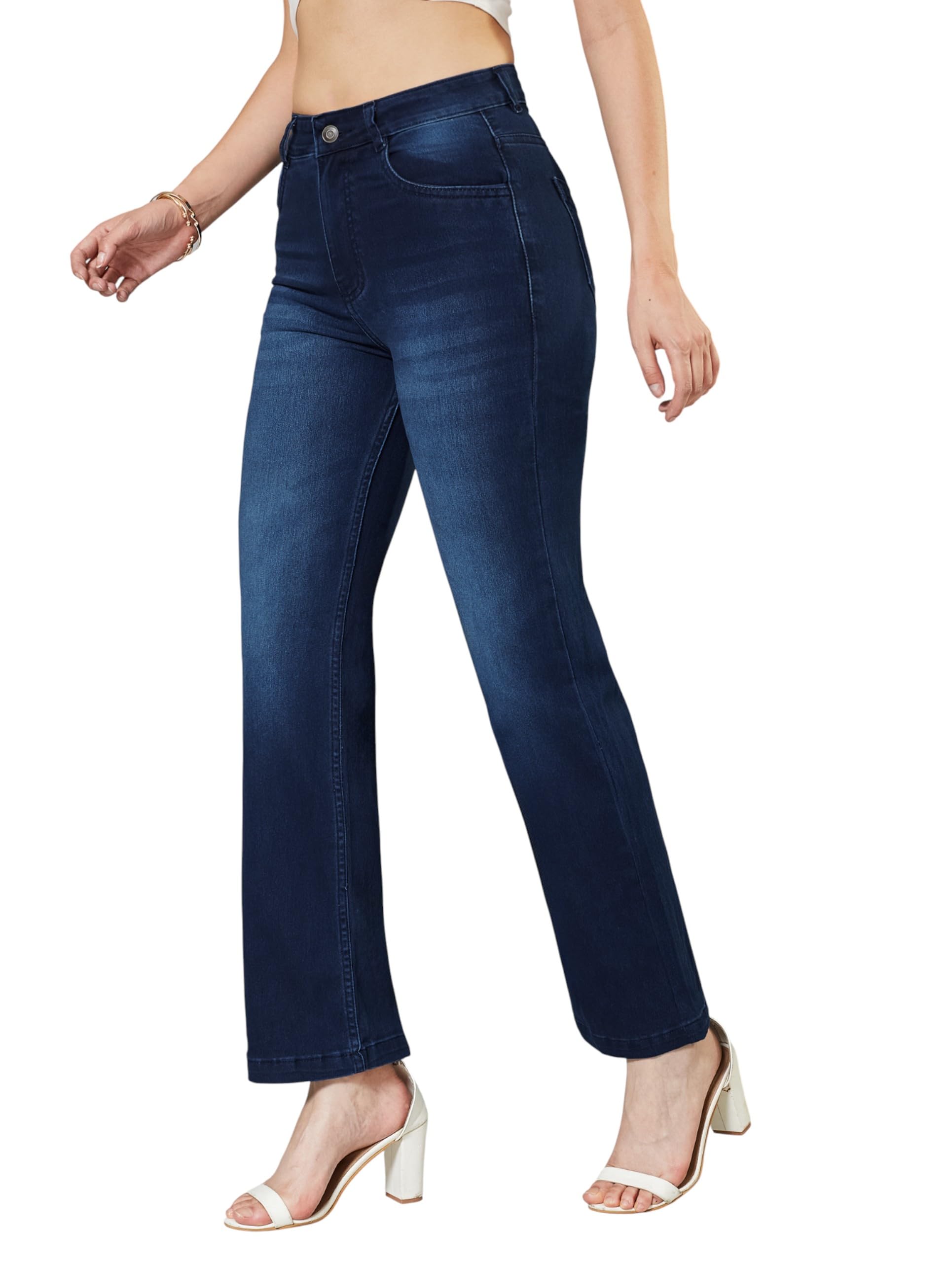 miss chase Women's Wide Leg Mid Rise Regular Stretchable Denim Jeans-picture-42