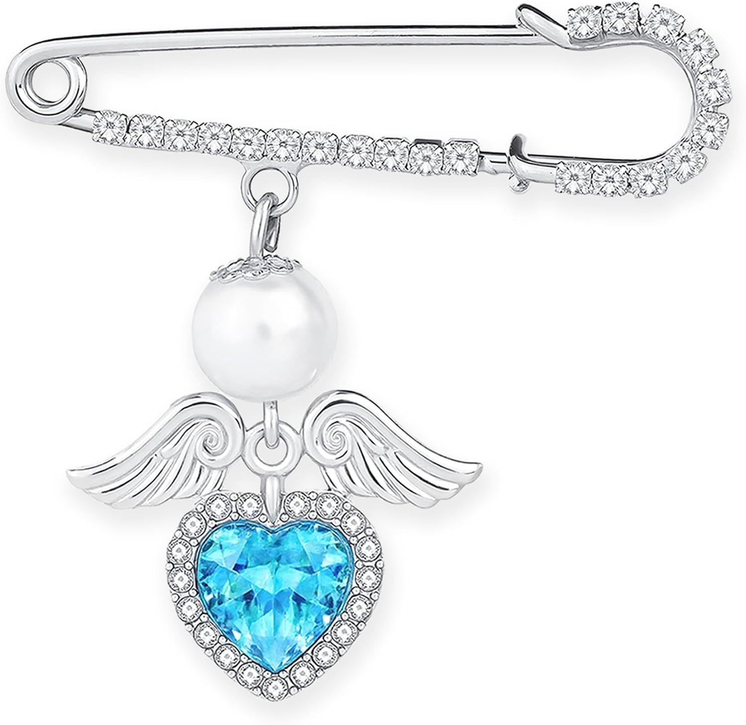 Something Blue Gift for Bride – Angel Pin with Pearl & Blue Heart Charm, Bridal Bouquet Charm for Wedding Day, Bride to Be Gift, Bridal Shower & Bachelorette Present