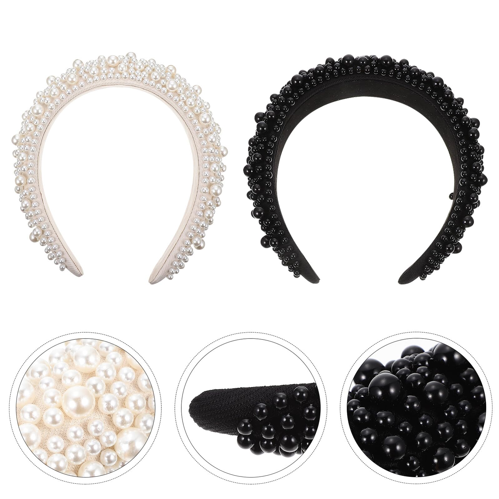 VALICLUD 2 pezzi Fascia per Capelli con Perle Elegante e Spessa in Spugna Morbida Nero e Accessori Moda per Donna e Ragazza Cerchietti Decorativi Raffinati e Comodi