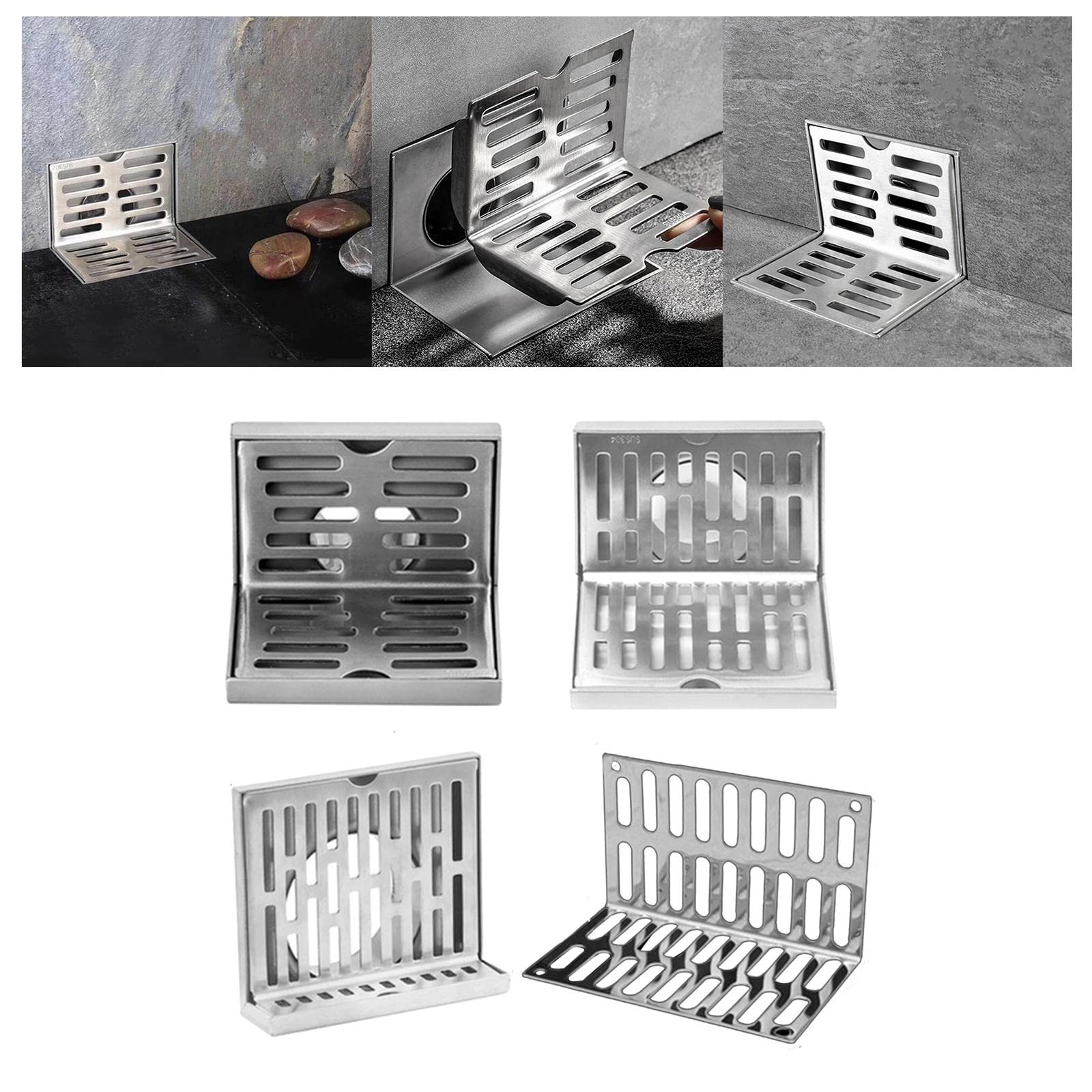 Piletta Doccia A Pavimento Drenaggio del filtro di scarico dell'acqua Doccia con griglia pavimento a forma L dello stesso strato(For 110mm PVC Hose)