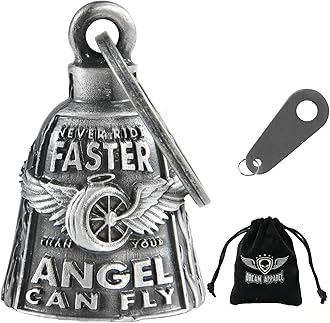 Dream Apparel motorcycle bells for bikers,heavy rider bells accessory and key chain for luck, Never Ride Faster Than Your Angle Can, Large