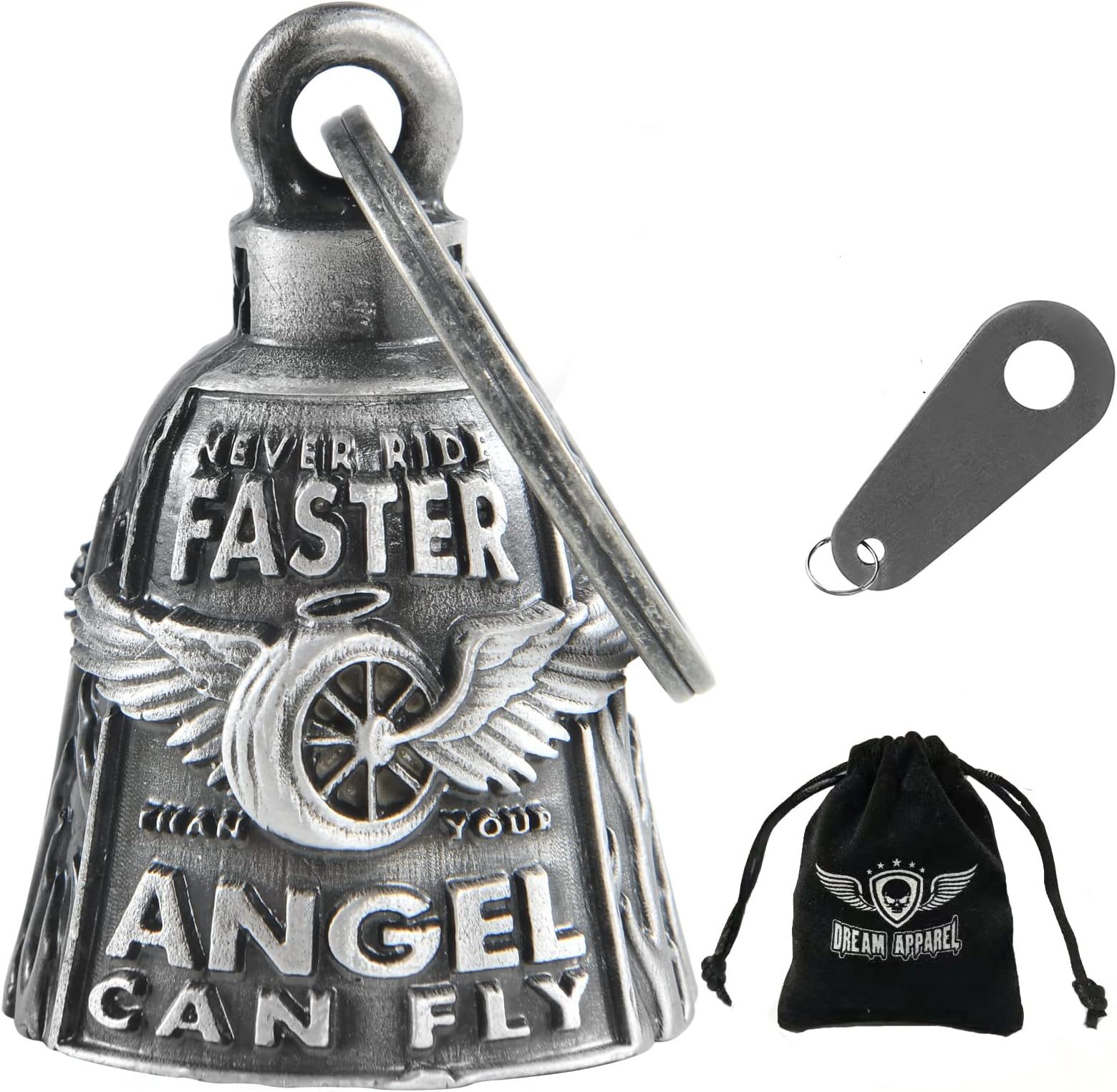 Dream Apparel Motorcycle Bell for Biker US Flag Riding Bell Guardian Bells Motorcycle Accessory or Keychain for Luck, With Bag Gift Box