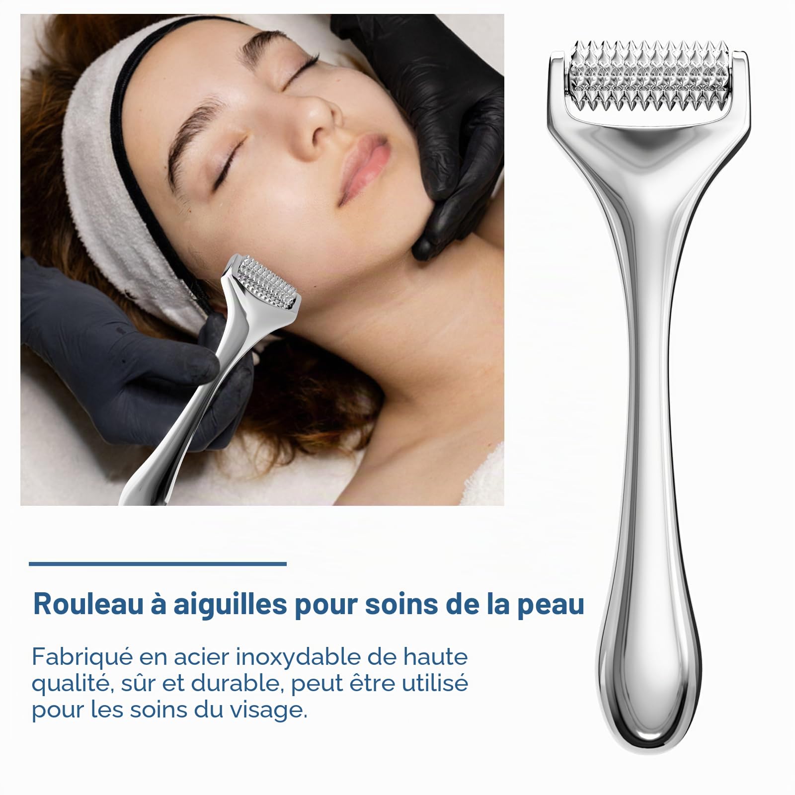 Rouleau à micro-aiguilles en métal pour le visage et le corps, efficace contre les rides, les pores dilatés, les vergetures, la perte de cheveux, l'hyperpigmentation
