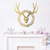 Vista 3 de Reindeer Skull Wreath Wall Decal - Bohemian Christmas Wreath Decal by Chromantics (Grey)