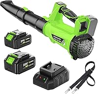 ELRINA Cordless Leaf Blower: 2x3.0Ah Batteries, 650CFM 6-Speed Lightweight Blower for Leaves, Dust, Snow - Green w/ Straps
