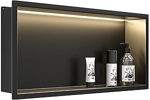 24" Waterproof Stainless Steel Recessed Wall Shower Niche Matte Black with Adjustable LED Lighting