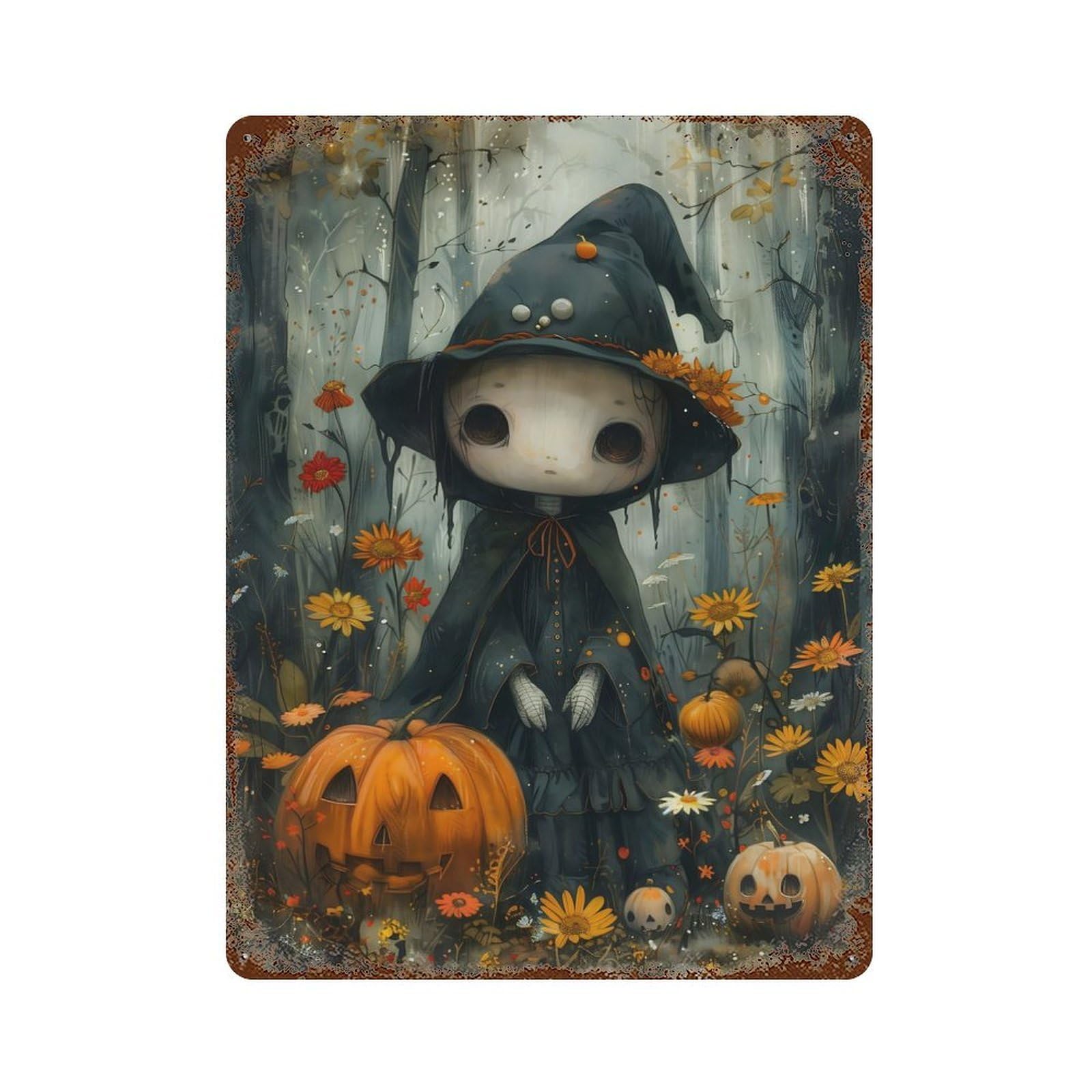 Garage Style Bohoo Ghost Witch Rustic Tin Plaque 15.7"x11.8", Classic Wall Plaque for Bar And Workshop