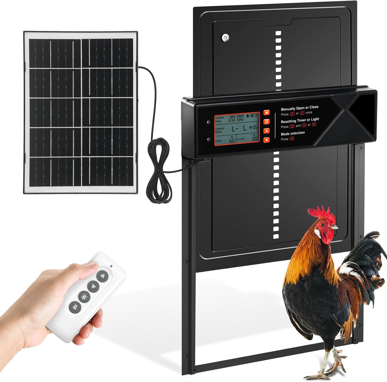 Updated Automatic Chicken Coop Door Solar Powered with LCD Display, Large Size Auto-Aluminum Chicken Door, Timer & Light Sensor(Remote Control & 4 Modes Smart Chicken Door Updated Automatic Chicken Coop Door Solar Powered with LCD Display, Large Size Auto-Aluminum Chicken Door, Timer & Light Sensor(Remote Control & 4 Modes Smart Chicken Door
