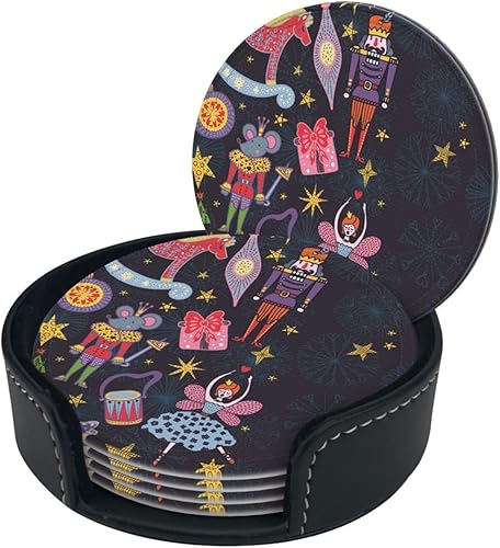 Miniatura 3 de Cascanueces - Juego de 6 posavasos de cuero con diseño de caballo y ratón de Navidad, posavasos para bebidas, tapete para el hogar y la cocina,