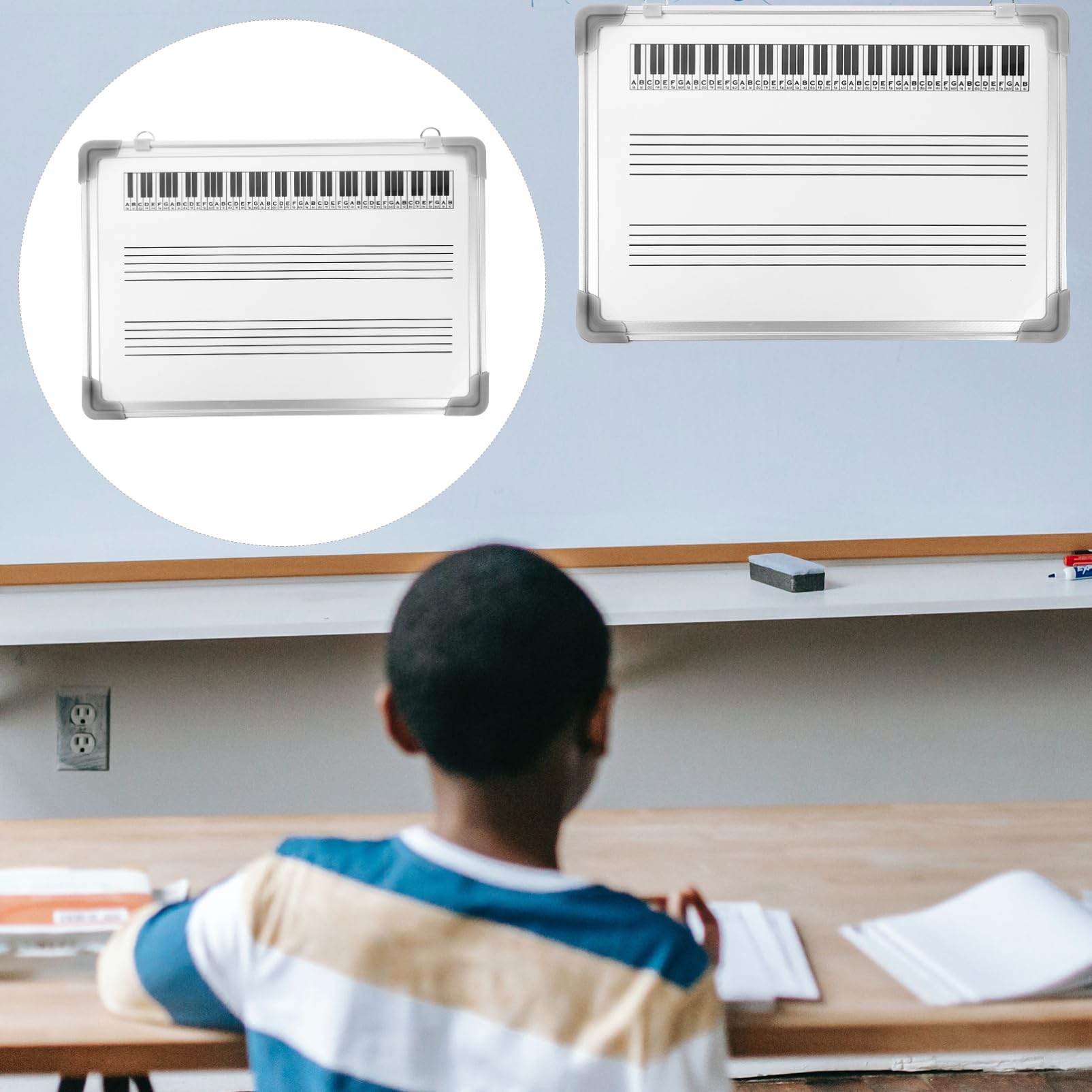 HOMSFOU Lavagna Musicale Cancellabile a Secco 17.32X12.01In Lavagnetta Bianca Con Pentagramma Per Istruzione Musicale Casa Studio Scuola Strumenti Educativi