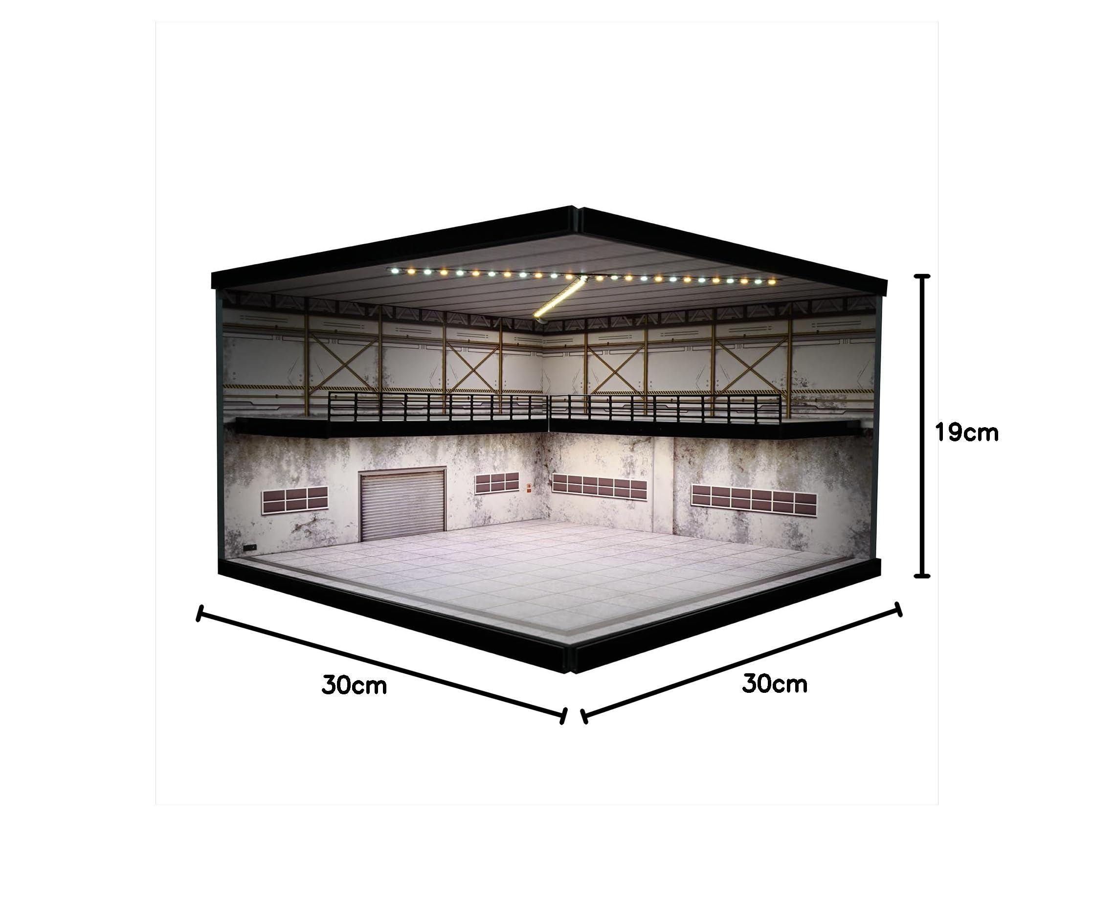 1/64 Diorama Garage Modell, Dreifarbige Beleuchtung Parkplatz Szene Display Case, Modellautos Szene Vitrine, Diecast-Modellautoszene mit 10 Helligkeitsstufen, 20 Fahrzeuge Stehen zur Verfügung(D)