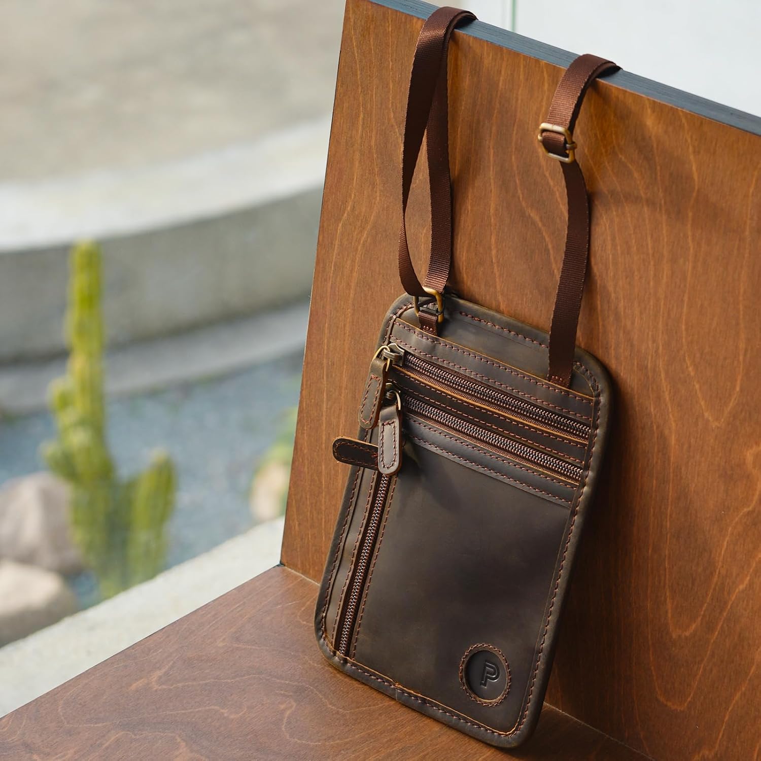 Polare Full Grain Leather Neck Wallet RFID Blocking Conceal Passport Holder Travel Pouch with AirTag Slot for Men - Image 8