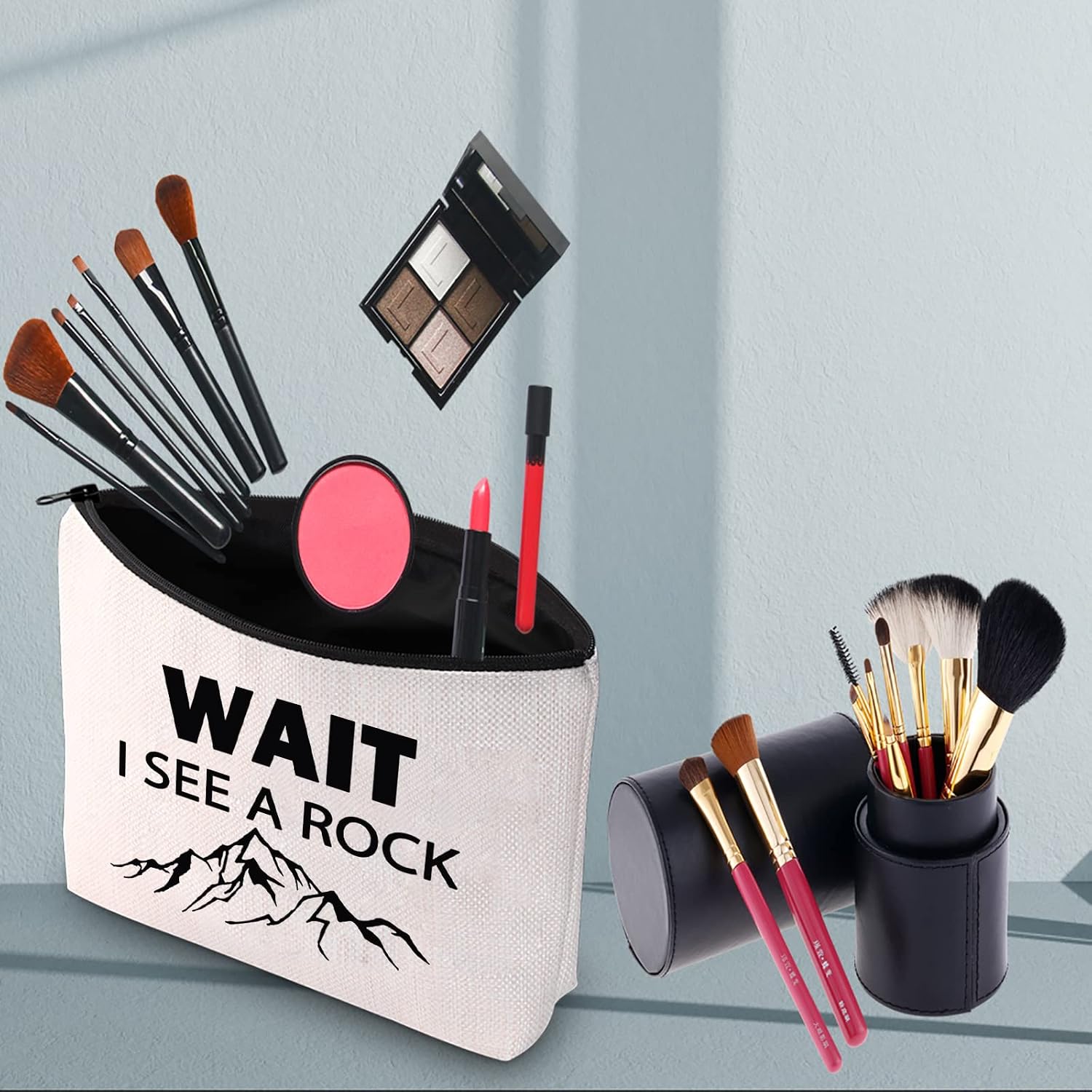 PWHAOO Geology Zipper Pouch Bag Wait I See A Rock Cosmetic Bag Rock Collector Makeup Bag Geology Teacher Gift (WAIT B) image 2