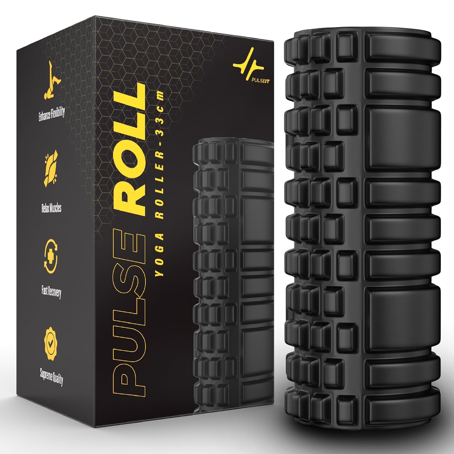 PulseRoller 33cm Foam Roller for Deep Tissue Massager, High Density Exercise Patented Roller for Muscle Massage and Myofascial Trigger Point Release Back Roller for Fitness, Yoga and Pilates (33CM)-image-10