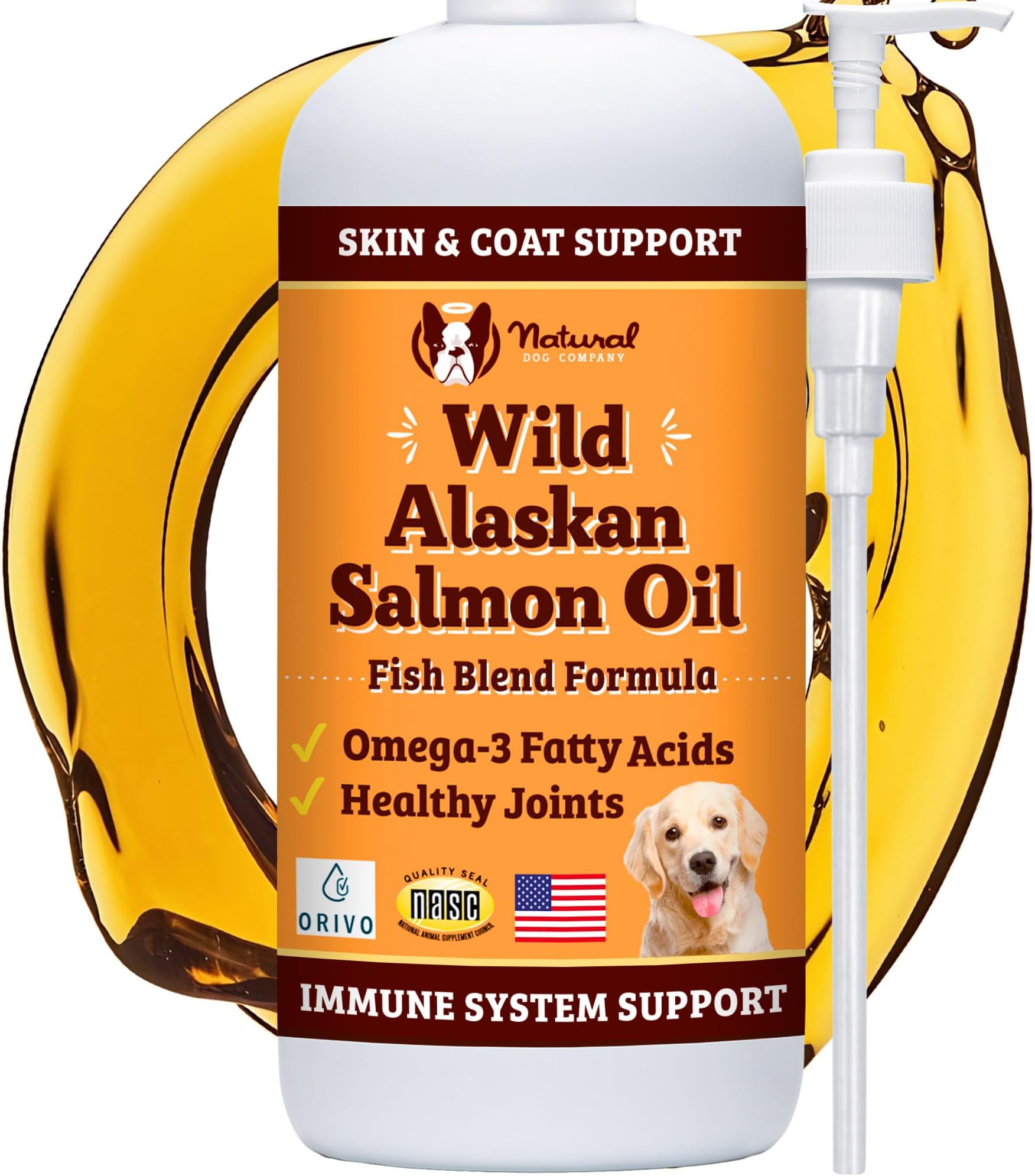 Natural Dog Company Wild Alaskan Salmon Oil Formula with Omega 3, Fish Oil for Dogs Supplement, Skin & Coat Dog Oil, Itchy Relief, Immune Support for Joints & Heart, Liquid Food Topper, 16 oz.