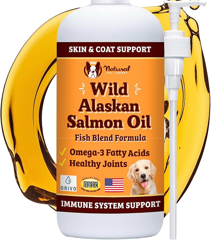 Natural Dog Company Wild Alaskan Salmon Oil Formula with Omega 3, Fish Oil for Dogs Supplement, Skin &amp; Coat Dog Oil, Itchy Relief, Immune Support for Joints &amp; Heart, Liquid Food Topper, 16 oz.