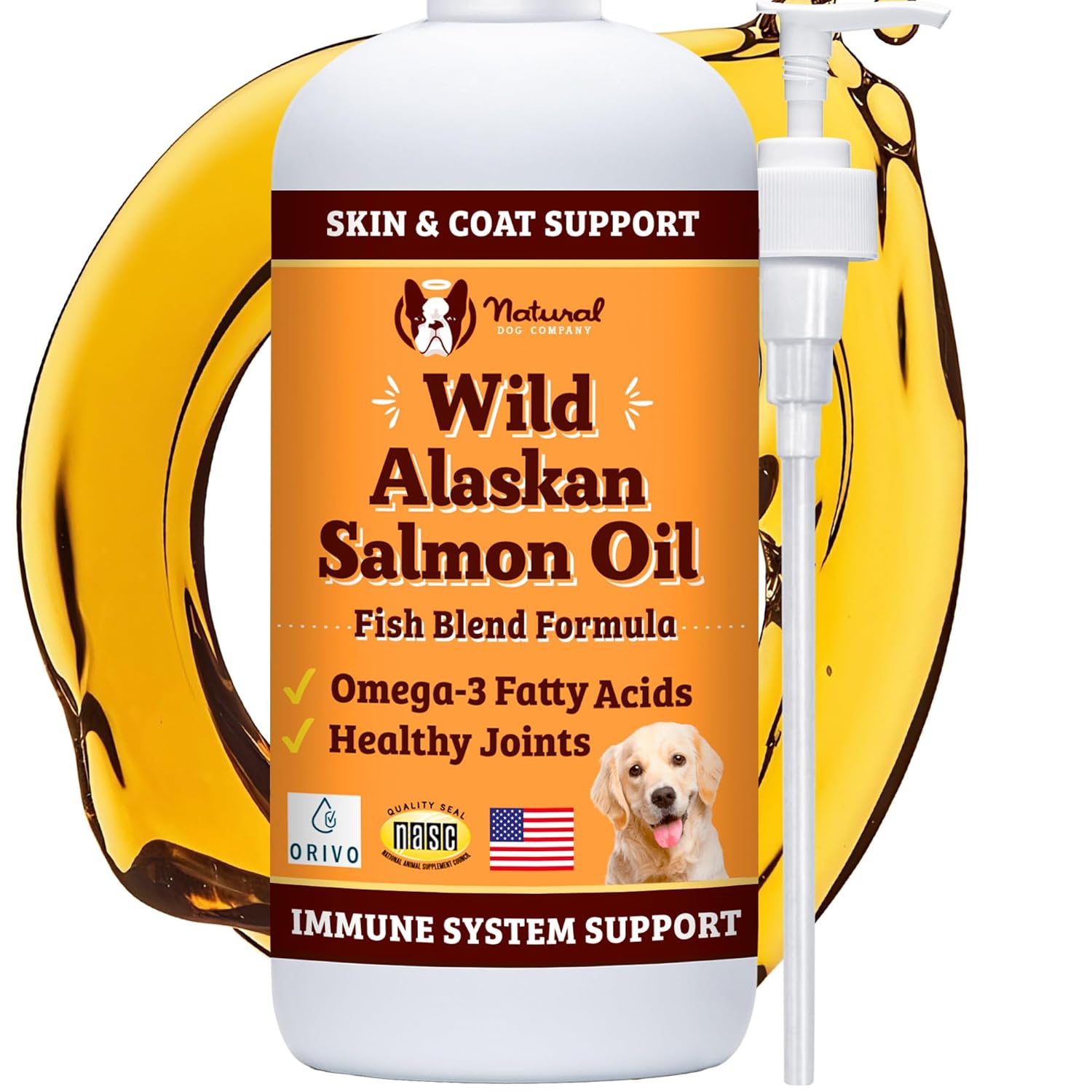 Natural Dog Company Wild Alaskan Salmon Oil Formula with Omega 3 Fish Oil for Dogs Supplement Skin Coat