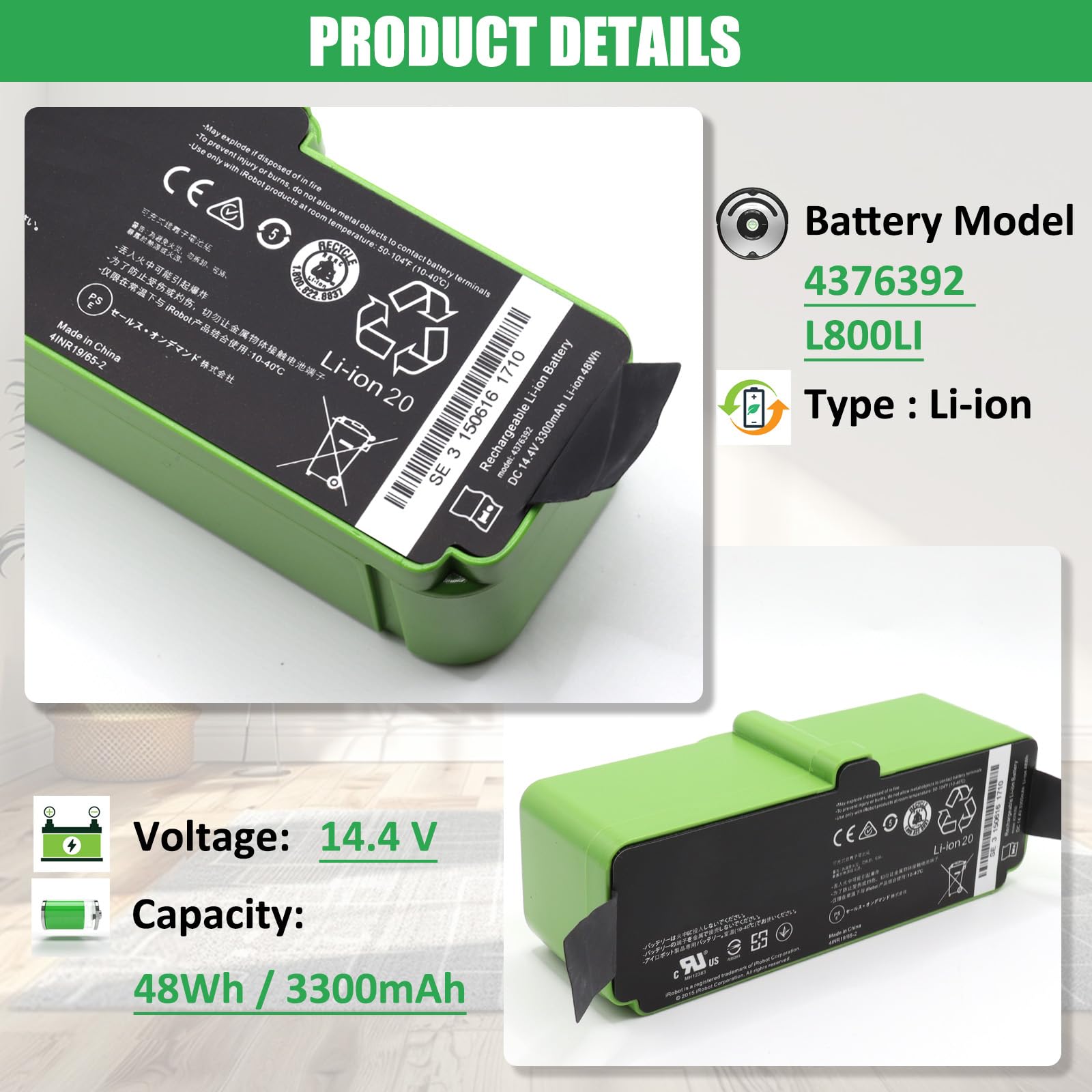 Amazon.com: RHKRKQN 1800LI Battery Replacement for iRobot