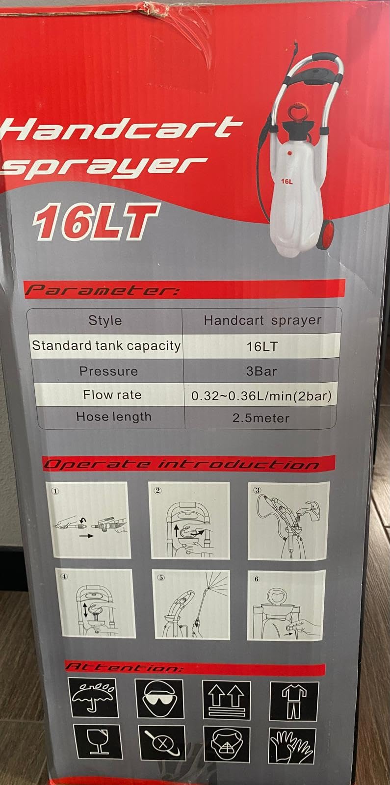Pulverizador de presión Manual de Carretilla sobre Ruedas. Modelo. SX-CS16L. Capacidad 16 litros. Pulverizador de jardín, Atomizador Manual sobre Ruedas.