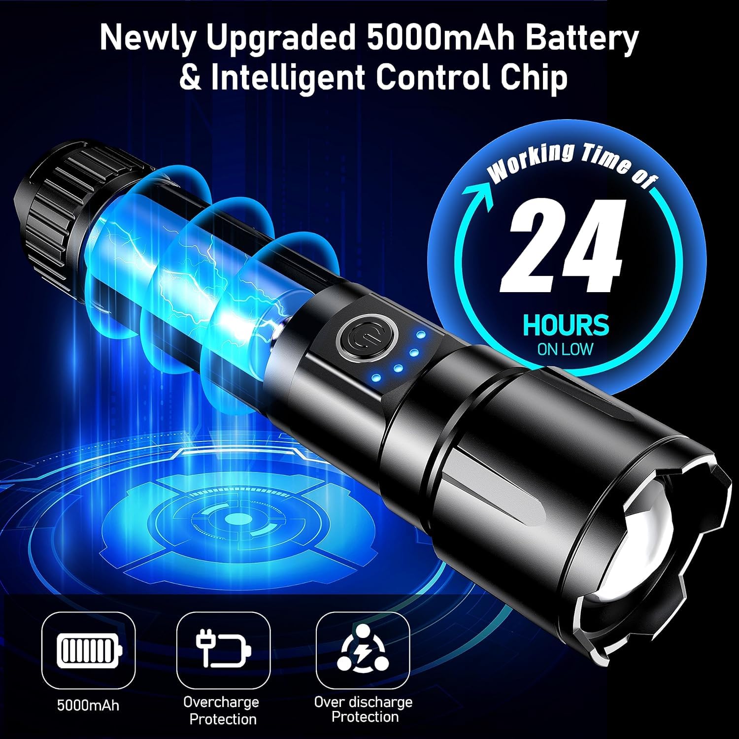 SWZEC Notfallpro Taschenlampe Weltweit Hellste LED – 100000 Lumen, Wasserfest, AluminiumWasserfest, Aluminium(Schwarze Ledertasche + Ba)