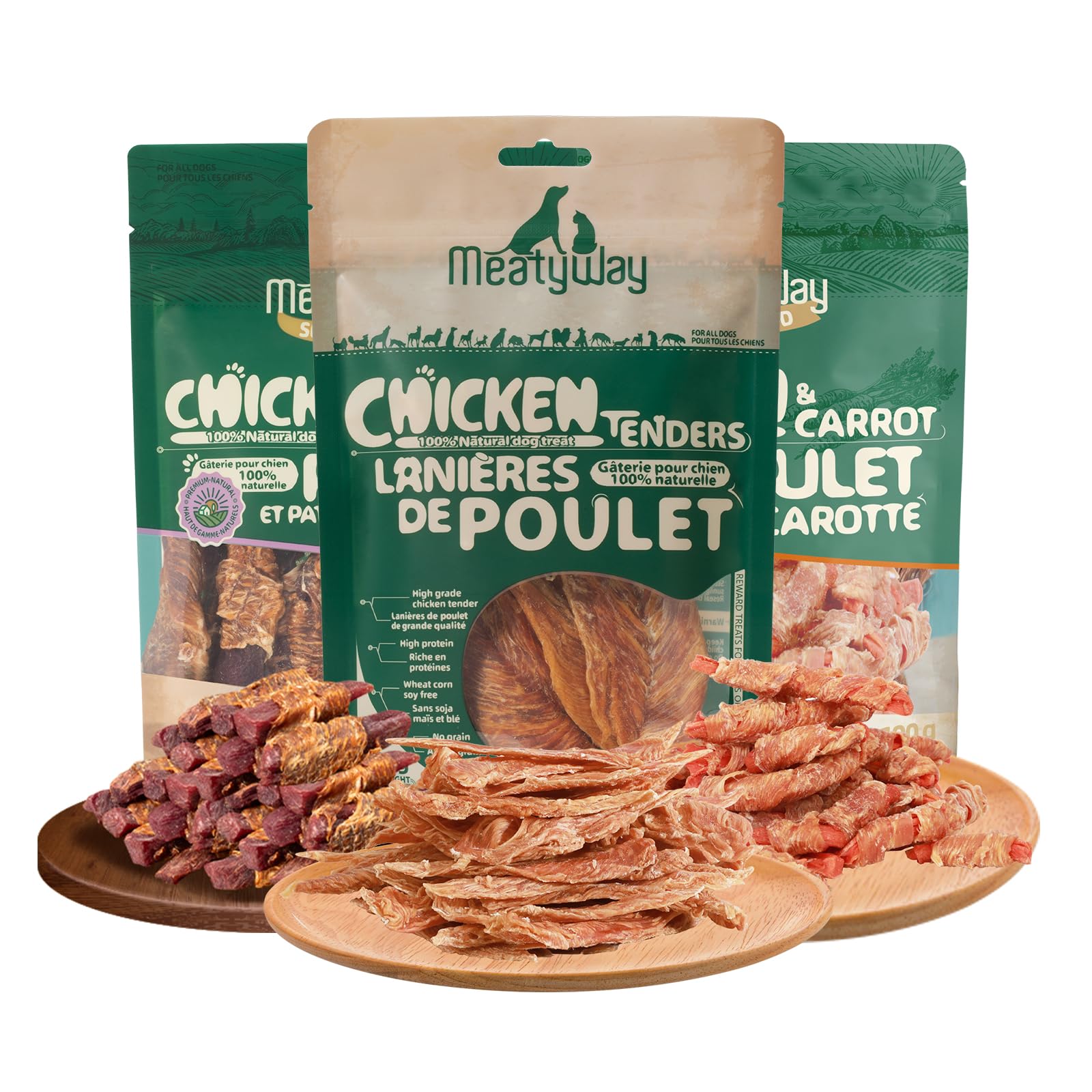 MeatyWay Chicken & Vegetables Wrapped Dog Treats, High Protein, Low Fat, 100% Natural Chicken, Healthy and Natural Carrot & Sweet Potato Dog Training,