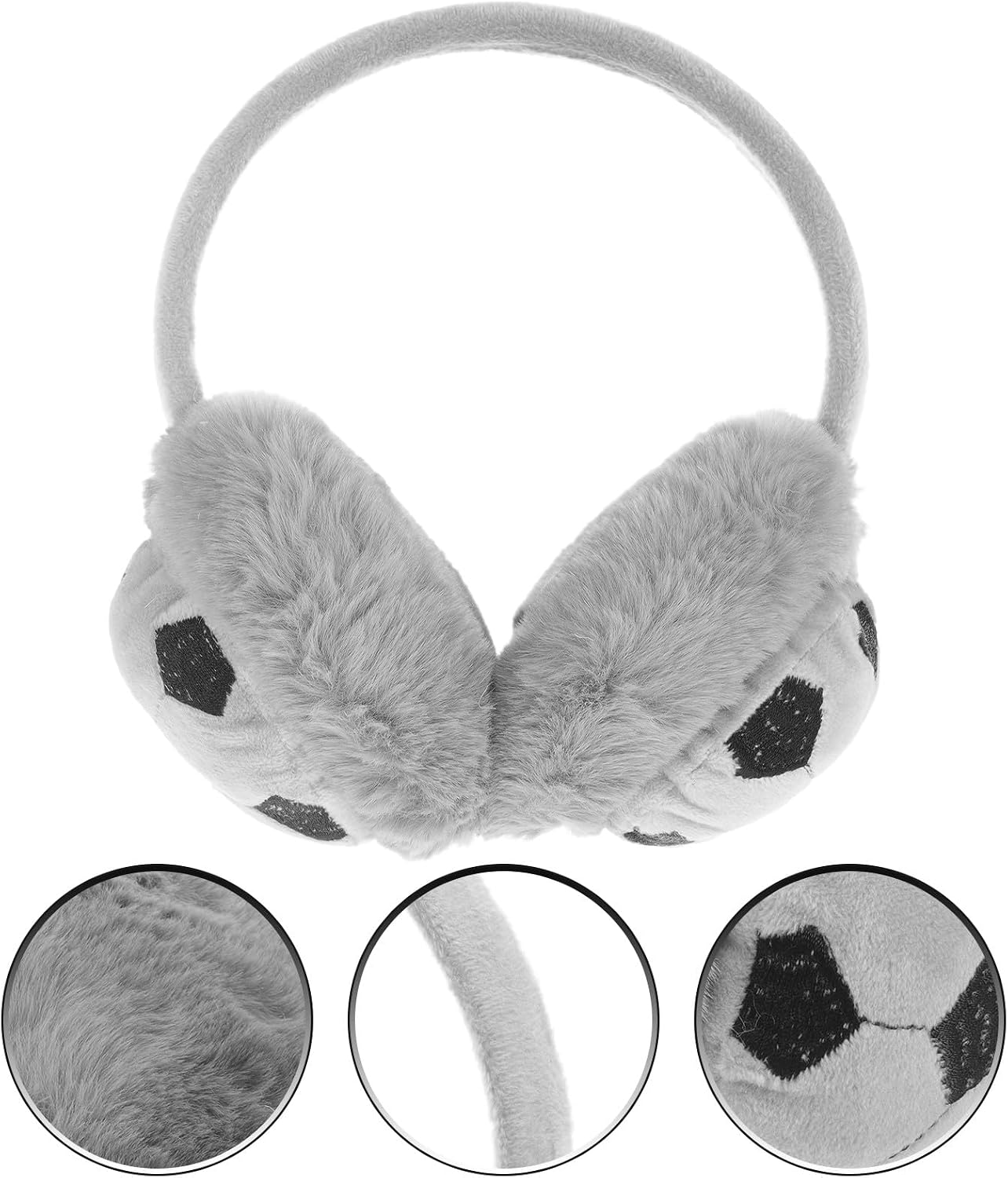 GLEAVI Winter Earmuffs Cartoon Soccer Design Thickened Warm Preservation Ear Protector Cold-proof Outdoor Ear Muffs for Boys and Gray