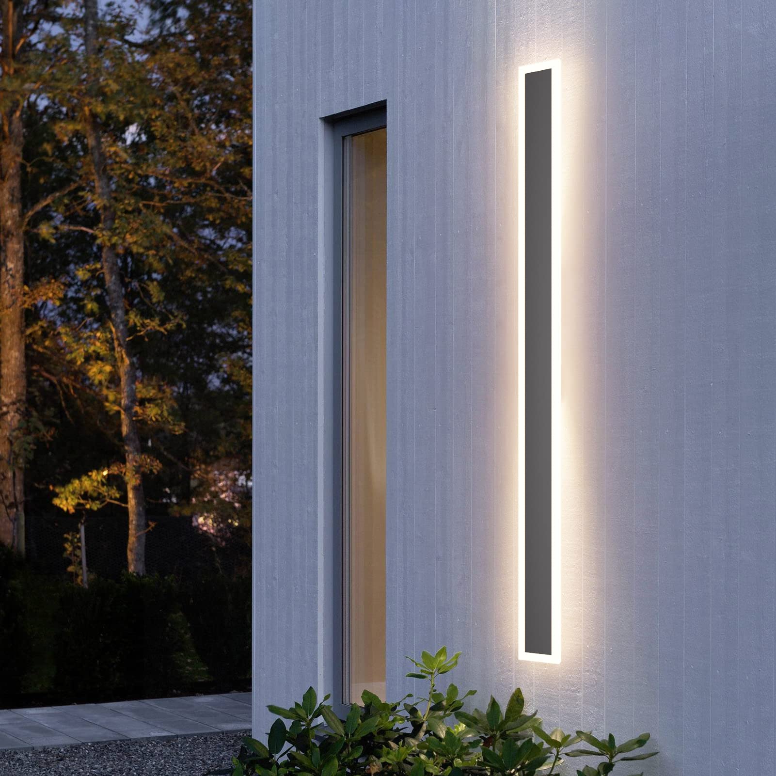 Klighten LED Aplique Pared Exterior Largo, 120CM/35W Gris Oscuro Aplique Interior, Impermeables IP54 Hierro Acrílico Moderna Lámpara de Pared, para Dormitorio Patio Sala Pasillo, Blanco Cálido 3000K