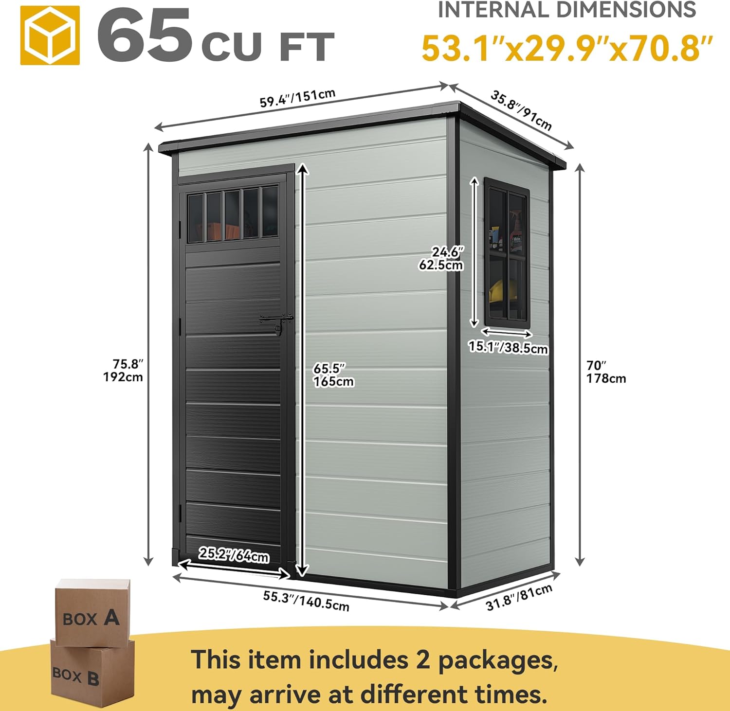 DWVO 5x3FT Outdoor Storage Shed with Fence-Style and Side Windows, Floor & Lockable Doors, Plastic Storage Shed, Storage Shed for Backyard and Garden, Blue-Gray