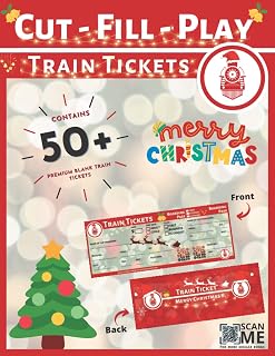 Cut - Fill - Play Train Tickets | Christmas Special Edition: Blank Train Tickets for kids to cut, fill and play | contains 50+ premium colored tickets | ideal Christmas gift for kids, children