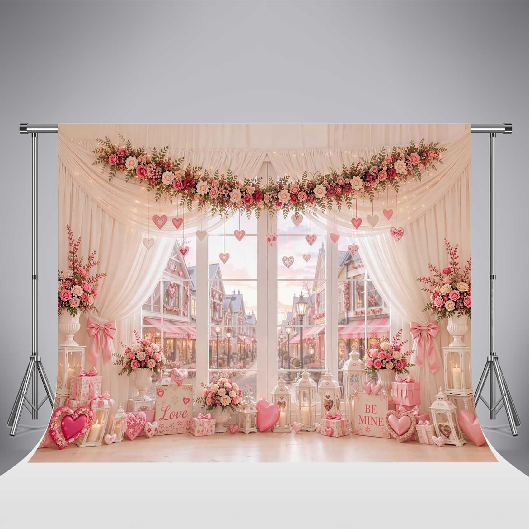 Kate finestra tende rosa sfondo foto 10x8ft/3x2.5m San Valentino cuori