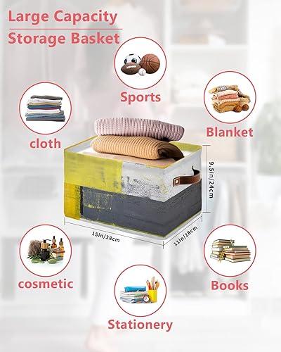 Miniatura 2 de Yellow Grey Storage Basket for Organizing Shelves, Collapsible Storage Bins Boxes with Handle, Modern Oil Painting Geometric Abstract Art Aesthetics