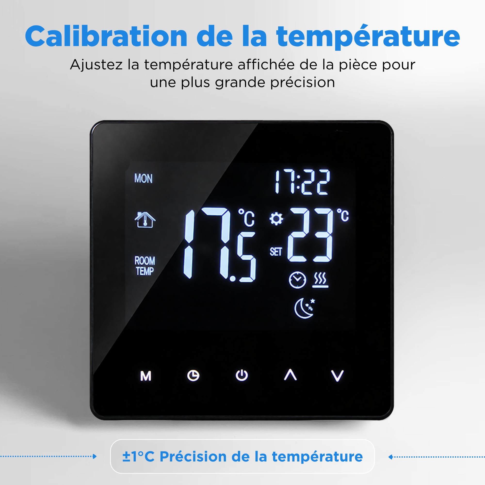 BeFit24 WiFi Thermostat pour Plancher Chauffant | Thermostat WiFi Tuya | Thermostat Mural Connecte Prog 7 J | LCD Afficher | Compatible Alexa & Google Assistant | 16A 3600W