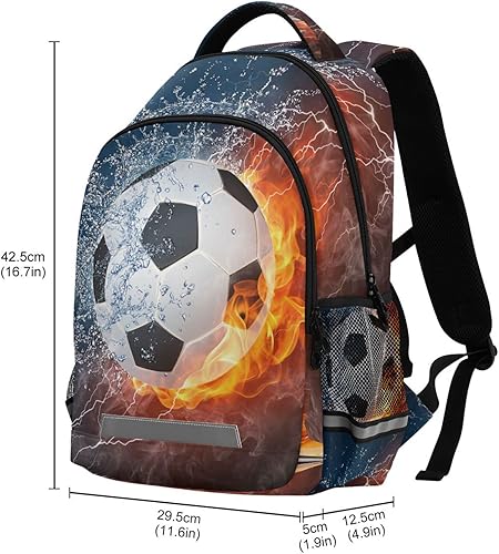 Vista 6 de BOENLE Mochila para niños y niñas, mochila de viaje para escuela primaria, Fútbol Quema, Mochilas Daypack