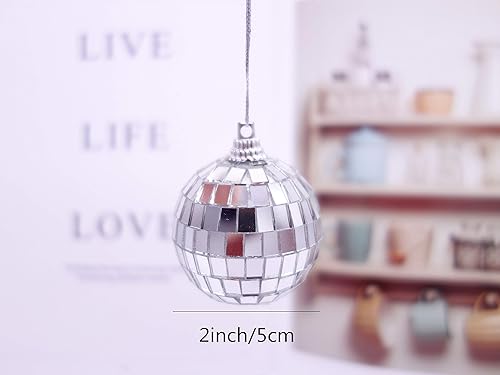 Miniatura 2 de 24 bolas de espejo de 2 pulgadas, adornos de bola de discoteca para árbol de Navidad, boda, fiesta de cumpleaños