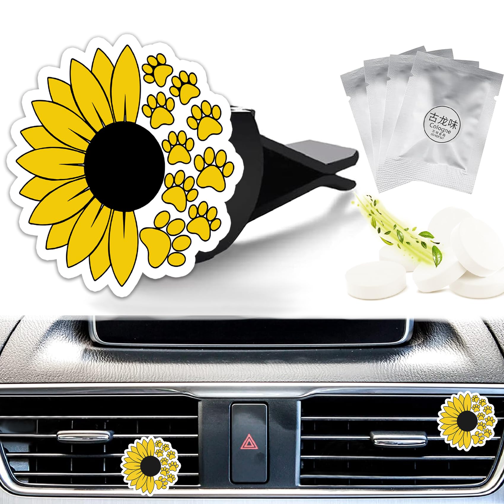 Sunflower Dog Paw Print Car Vent Air Freshener Clips Air Conditioner Clip
