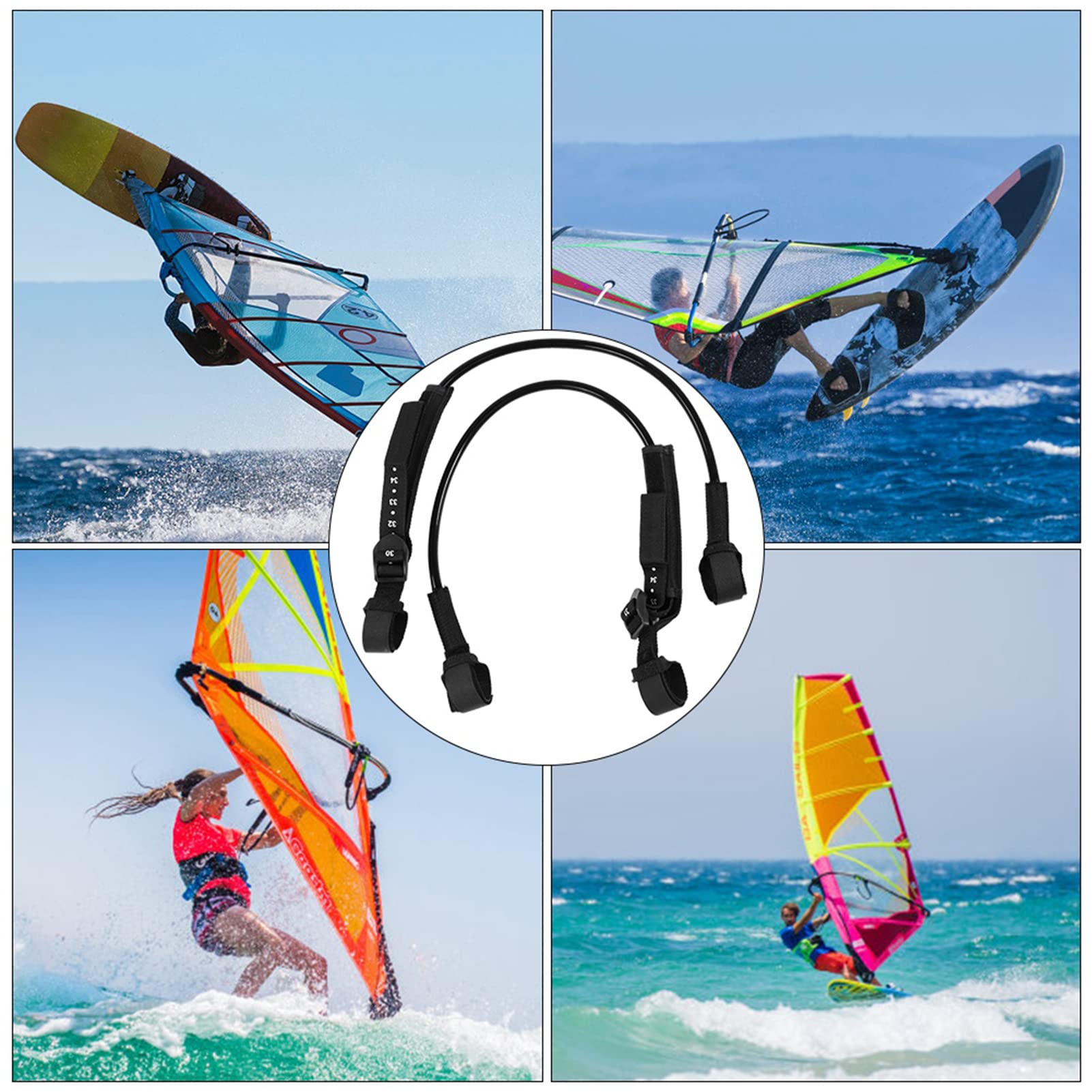 2pcs Windsurf Kabelbaum Leine, 28-34 Zoll Sicherheitswindsurf Seil Verstellbare Surfbrettlinien Schwarzes Surfzubehör für Wassersportarten