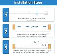 Vista 6 de AIZESI Varillas de cortina de tensión de resorte Barra de tensión corta (blanco, 8" a 12"-2Pcs)