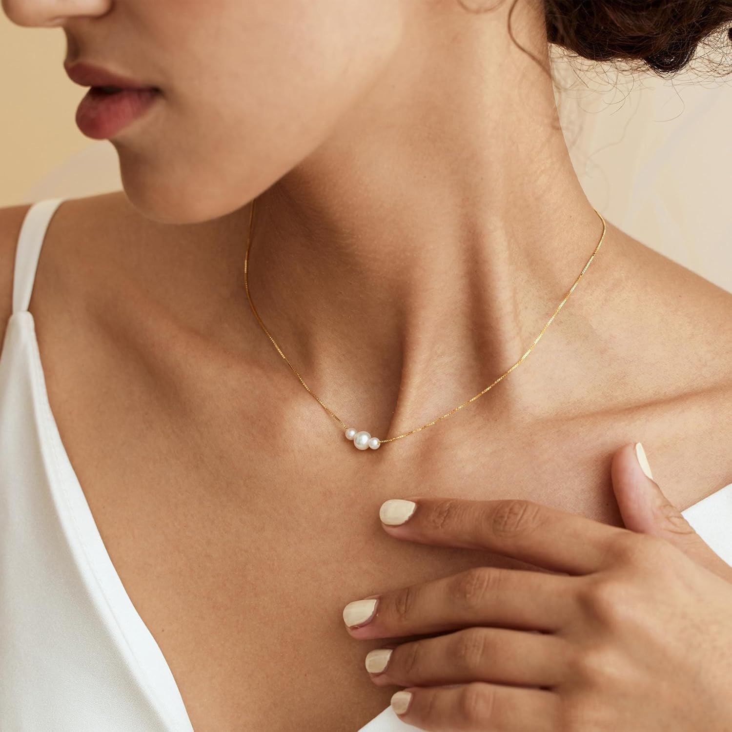 Pearl Necklaces for Women-14k Gold Plated Layered-Single Pearl Necklace Simple Pearl Choker Necklaces for Women Trendy Cute Gold Necklace Jewelry for Women Gifts - Image 3